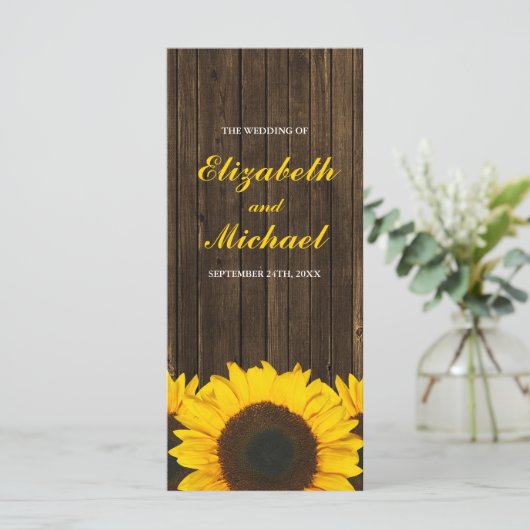 Sunflowers Grange Programme de mariage en bois (Debout devant)
