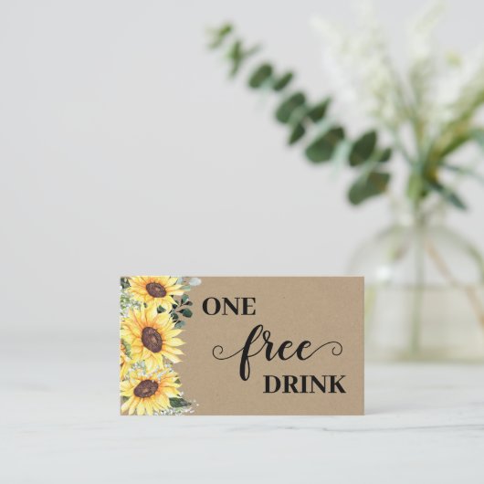 Sunflowers Greenery Free Drink Wedding Ticket Card (Debout devant)