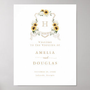 Sunflowers Hydrangea Crest Monogramme Affiche de b