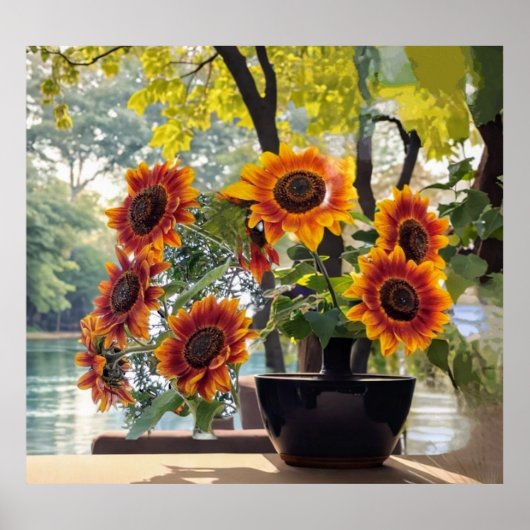 Sunflowers in a vase poster (Voorkant)