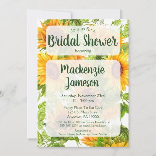 Sunflowers Invitation de douche nuptiale Jaune Ver (Devant)