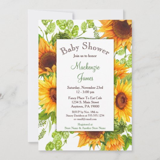 Sunflowers Jaune Baby shower Floral Invitation (Devant)