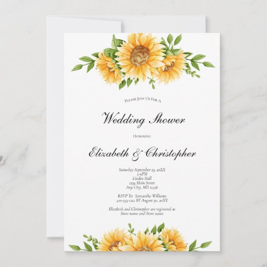 Sunflowers Jaune Wedding shower Invitation (Devant)