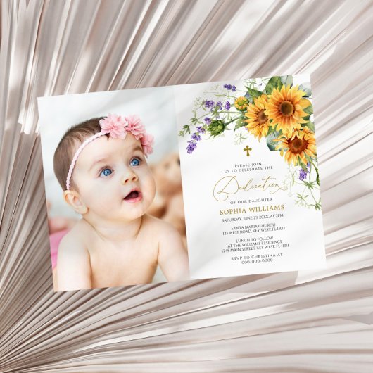 Sunflowers & Lavander Photo Dedication Invitation