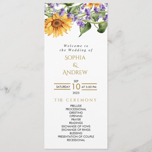 Sunflowers & Lavander Programmes de mariage rustiq (Devant)