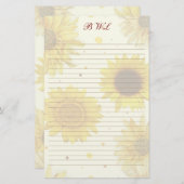 Sunflowers Lined Monogram Writing Paper Briefpapier (Voorkant / Achterkant)