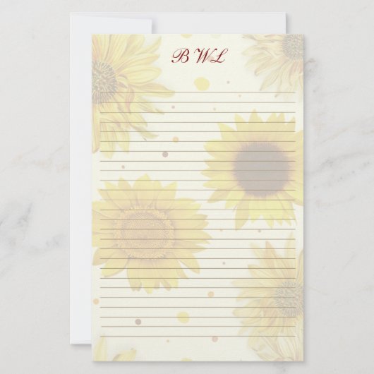 Sunflowers Lined Monogram Writing Paper Briefpapier (Voorkant)