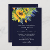 Sunflowers Marine Bleu Jaune Mariage Invitations (Devant / Derrière)