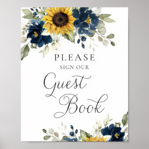 Sunflowers Marine Blue Greenery Mariage Livre d'or