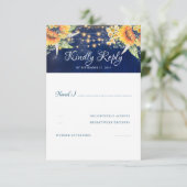 Sunflowers Marine Blue Rustic Wedding RSVP (Debout devant)