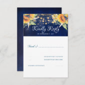 Sunflowers Marine Blue Rustic Wedding RSVP (Devant / Derrière)