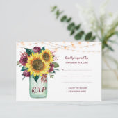 Sunflowers Mason Jar Burgundy Mariage floral RSVP (Debout devant)
