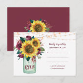 Sunflowers Mason Jar Burgundy Mariage floral RSVP (Devant / Derrière)