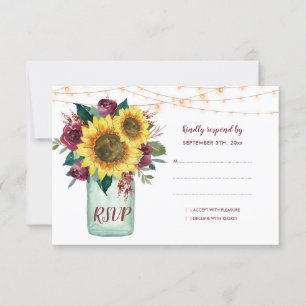 Sunflowers Mason Jar Burgundy Mariage floral RSVP