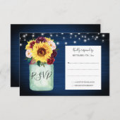 Sunflowers Mason Jar Marine Blue Wedding RSVP (Devant / Derrière)