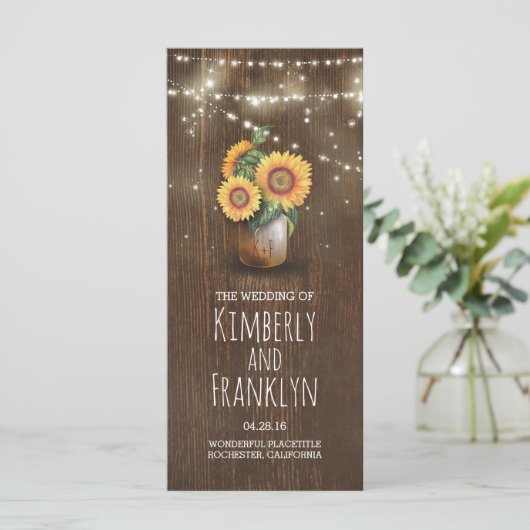 Sunflowers Mason Jar Programmes de mariage rustiqu (Debout devant)