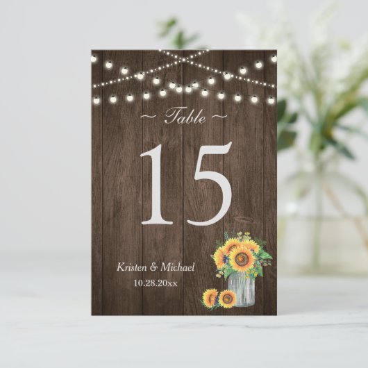 Sunflowers Mason Jar String Lights Numéro de table (Debout devant)