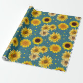 Sunflowers on Blue Cadeaupapier (Uitgerold)