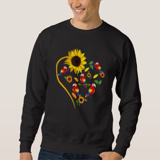 Sunflowers Parrots Cute Heart Shape Matching Bird Trui (Voorkant)