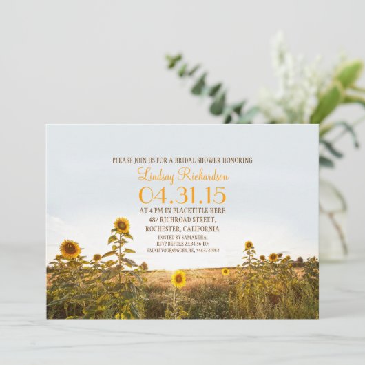 Sunflowers pays rustique invitation de douche nupt (Debout devant)