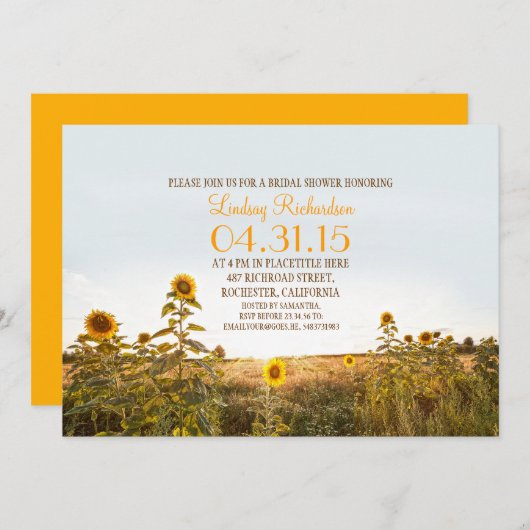 Sunflowers pays rustique invitation de douche nupt (Devant / Derrière)