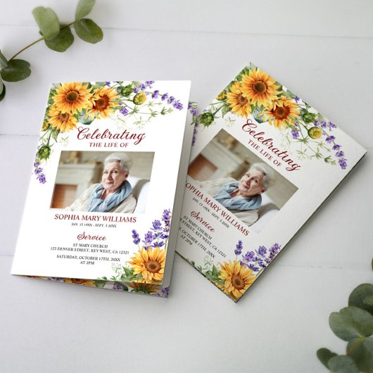 Sunflowers Photo Funérailles Programme d'ordre de