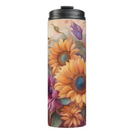 Sunflowers Pink and Yellow Thermal Tumbler Thermosbeker