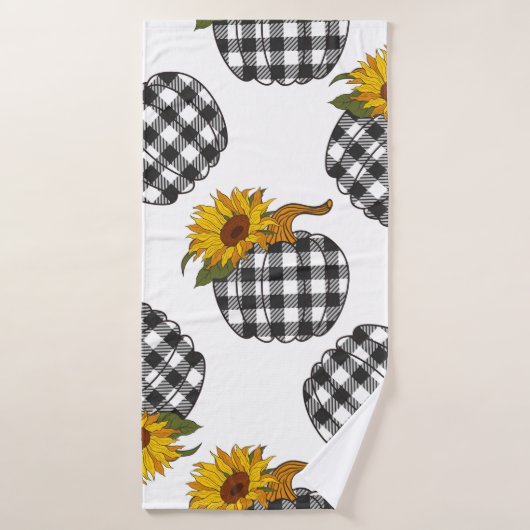 Sunflowers Plaid Citrouille sans couture motif. Fa (Serviette de bain)