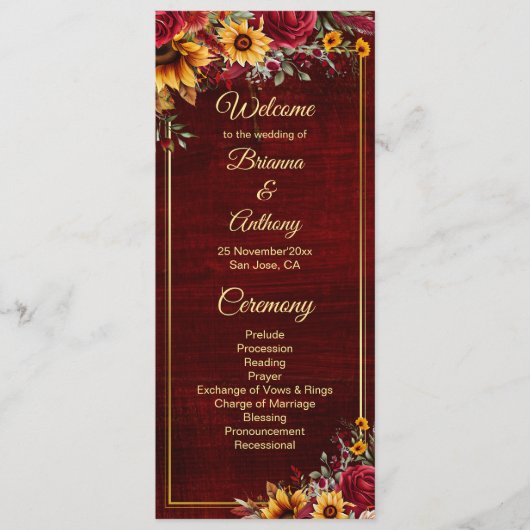 Sunflowers programme de mariage bordeaux (Devant)