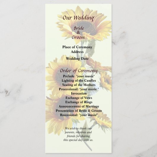Sunflowers Recherche dans le programme de mariage (Devant)