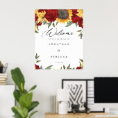 sunflowers red floral welcome sign poster (Bureau à domicile)