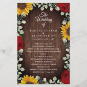 Sunflowers Red Roses Rustic Wood Wedding Programme (Devant)