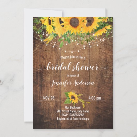 Sunflowers Rustic Bridal Shower Invitation (Devant)