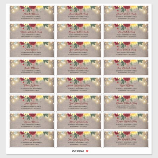 Sunflowers Rustic Fall Invitation Noms Étiquette d (Feuille)