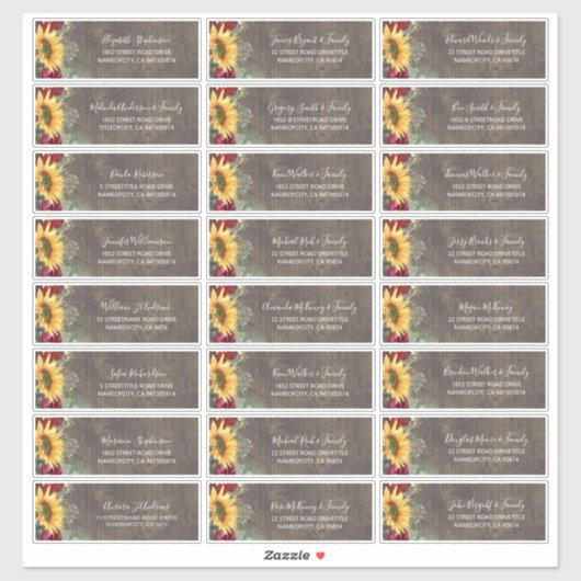 Sunflowers Rustic Fall Invitation Noms Étiquette d (Feuille)
