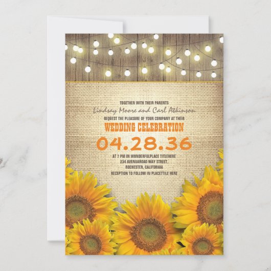 Sunflowers Rustic Wedding Invitations (Devant)