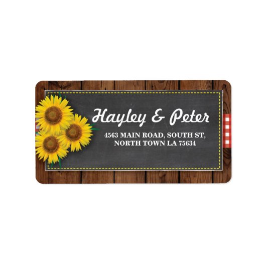 Sunflowers Rustic Wood Chalk Étiquettes de adresse (Devant)