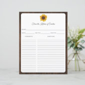 Sunflowers Rustic Wood Recette Carte Classeur Inse (Debout devant)
