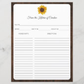 Sunflowers Rustic Wood Recette Carte Classeur Inse (Devant)
