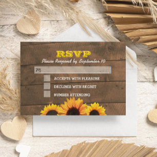 Sunflowers & Rustic Wood Wedding Carte RSVP