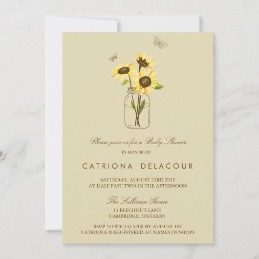 Sunflowers sur Mason Jar Baby shower Invitation (Devant)