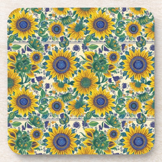 Sunflowers. Ukrainian folk art pattern. Bier Onderzetter (Voorkant)