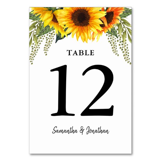 Sunflowers Watercolor Mariage Numéro de table (Dos)