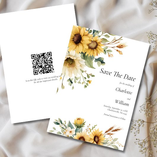 Sunflowers Wedding Save The Date QR Code Kaart