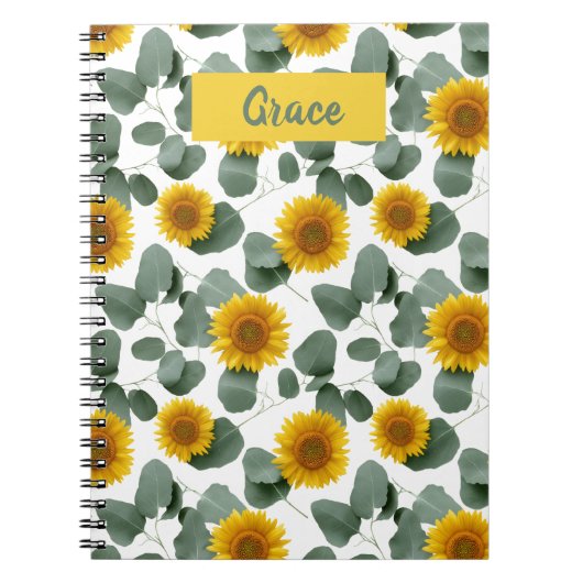 Sunflowers with Eucalyptus Leaves Pattern Custom Notitieboek (Voorkant)