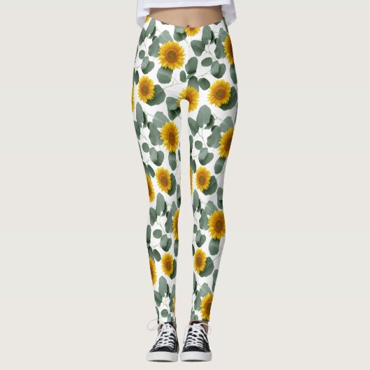 Sunflowers with Eucalyptus Leaves Pattern Leggings (Voorkant)