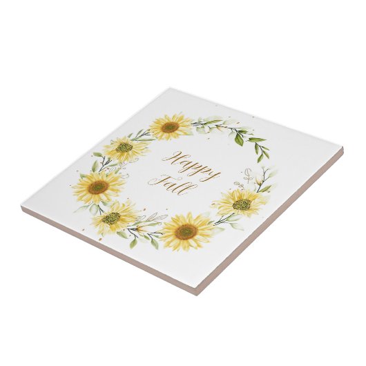 Sunflowers wreath with customizable text tegeltje (Zijkant)