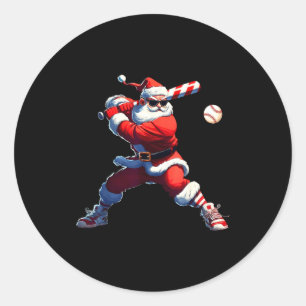 Sungles Kerstman speelt honkbal Kerst Pyjama X Ronde Sticker