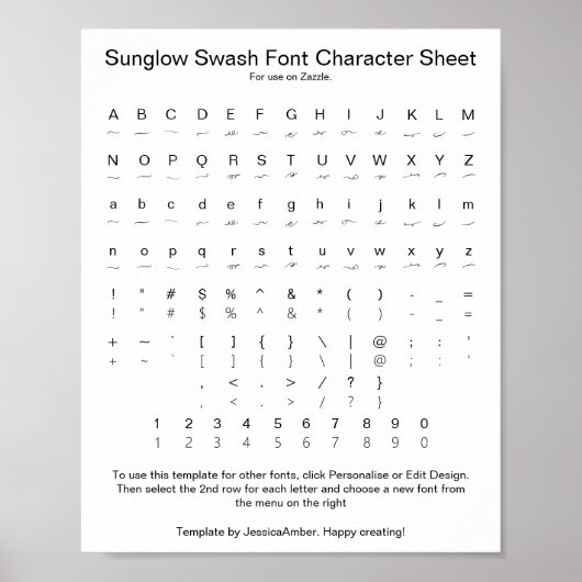 Sunglow Swash Font Tekenblad voor Zazzle Poster (Voorkant)