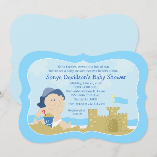 Sunhat Baby Sand Beach Boy Baby shower Invitation (Devant / Derrière)